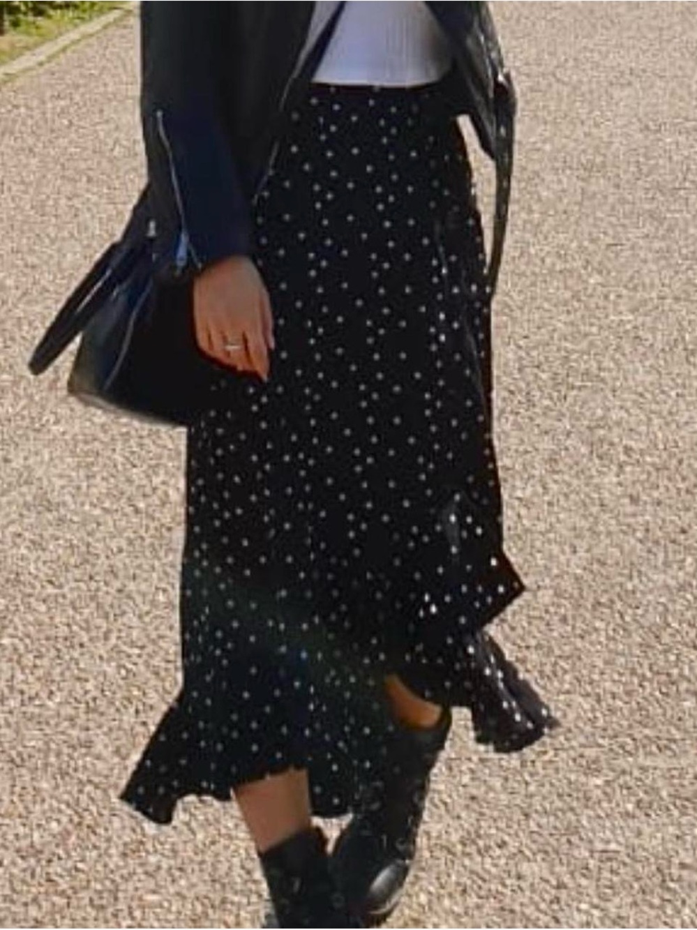 Monki Black Midi Skirt with White Polka Dots